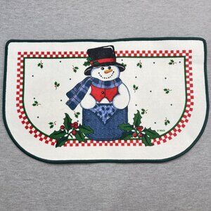 Snowman Holly Half-Round Rug 30"x18" Rubber Back Christmas Welcome Mat by B&D